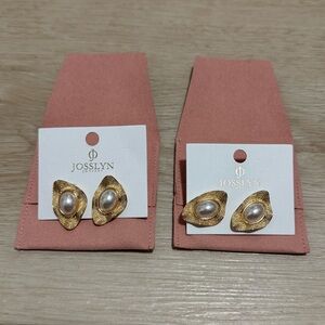 New Josslyn Co. Gold & Pearl Irregular Stud Earrings - Modern Vintage Style
